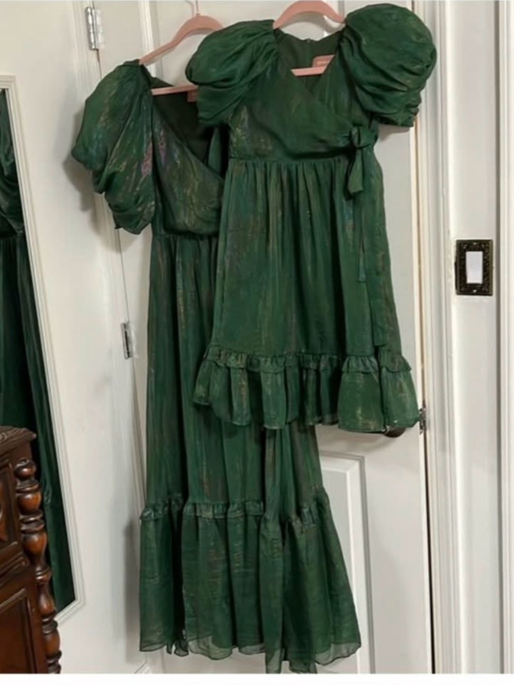 JessaKae Emerald Green Puff Sleeve Ruffle Dress Mommy and Me -